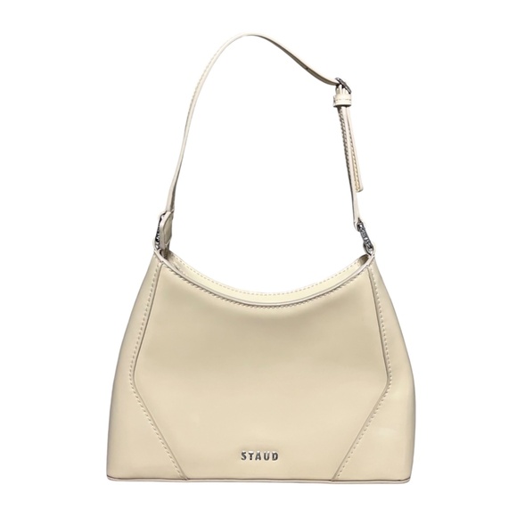 STAUD Linda Mini Shoulder Bag in Oat - Cream/ Light Beige Patent Leather - Picture 11 of 11